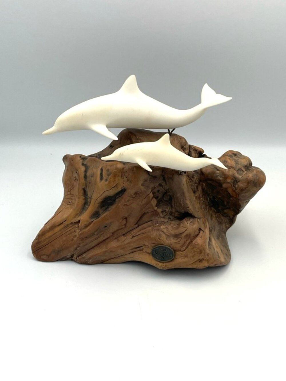 John Perry Sculpture Dolphins on Burl Wood Coastal Beach Nature